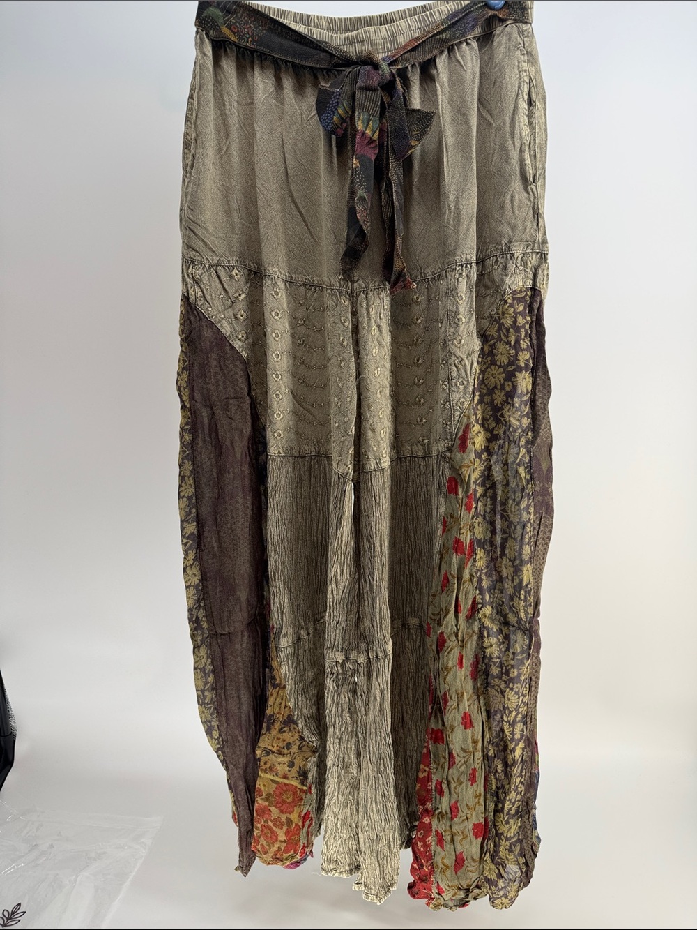 Young Threads Olive Green Wide-Leg Embroidered Pants